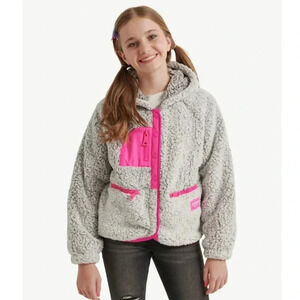 Justice Girls Full Zip Faux Sherpa Jacket with Hood